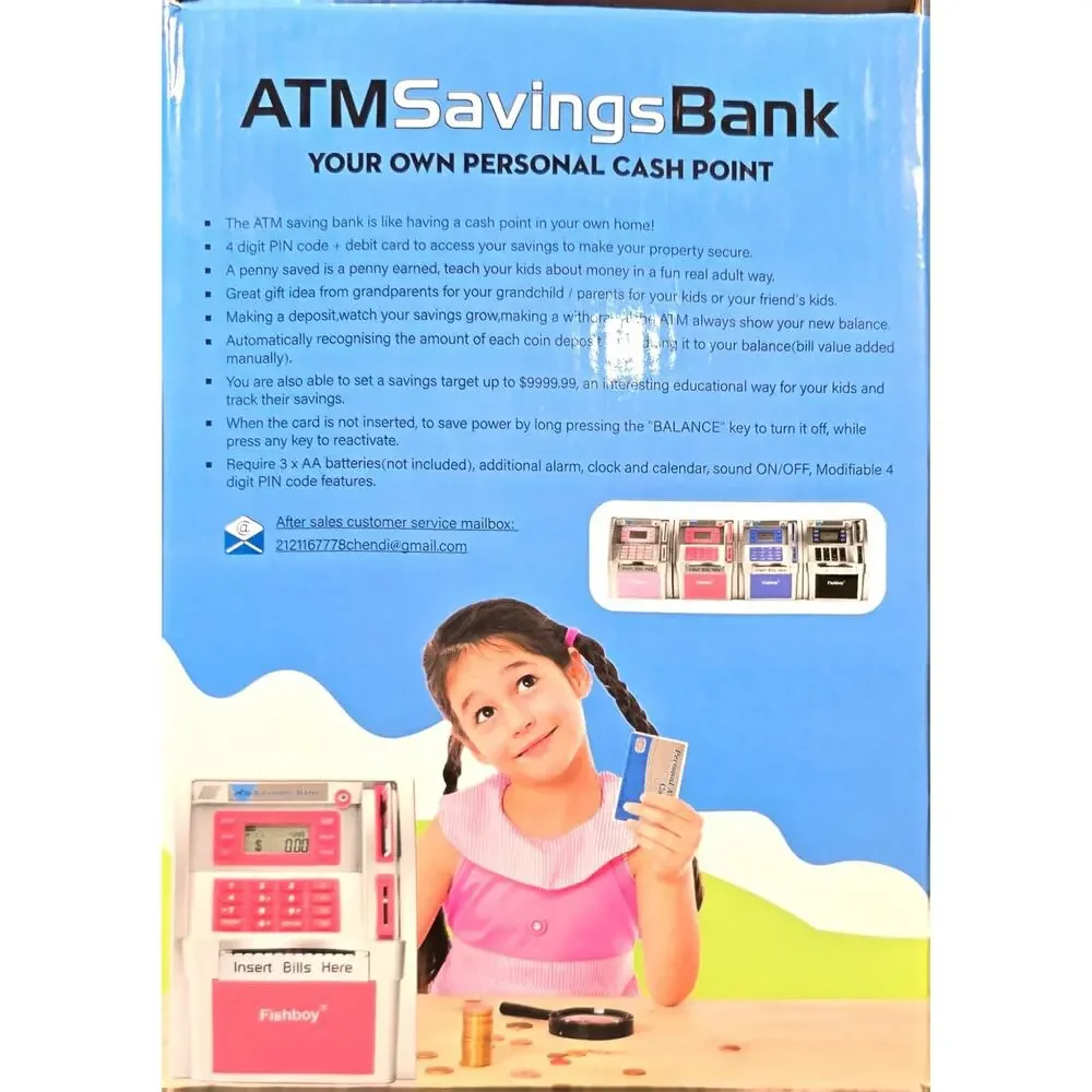 FISHBOY'S Mini ATM Savings Banķ Realistic Sounds Piggy Bank Debit Card Digital
